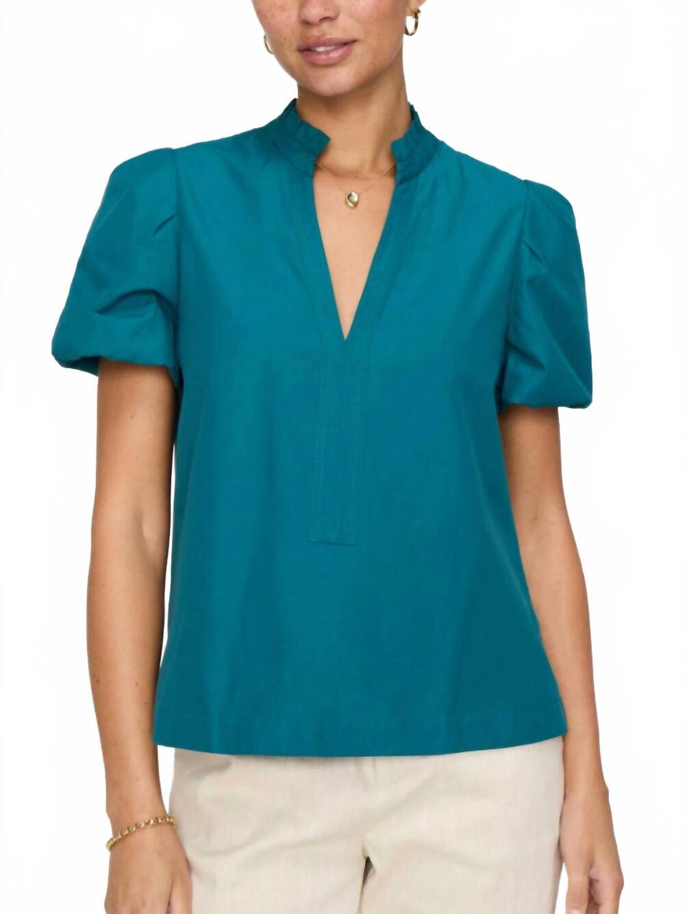 NEW BROCHU WALKER cameron short sleeve top in lagoon